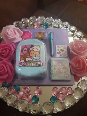 Plush Mini Backpack and Stationary Playset for Kids - Pastel Blue